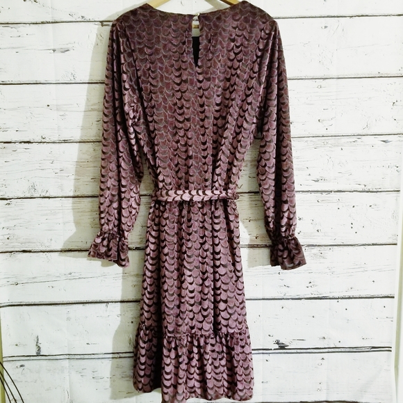 Michael Kors Purple Velvet Scalloped Belted Dress - Picture 4 of 8